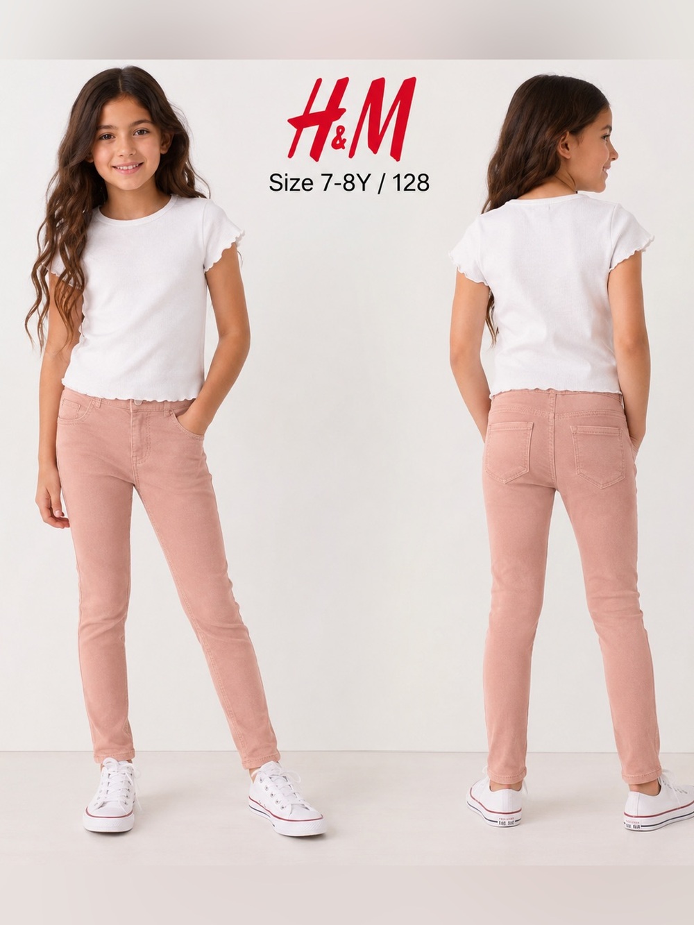 H&M Girls Pink Super Stretch Jeggings Pull-On Skinny Pants Size 7-8Y